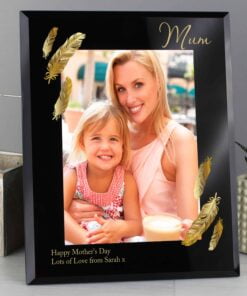 Personalised Golden Feather 5×7 Black Glass Photo Frame