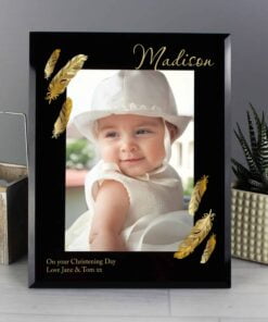 Personalised Golden Feather 5×7 Black Glass Photo Frame