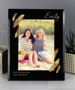 Personalised Golden Feather 5×7 Black Glass Photo Frame