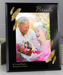 Personalised Golden Feather 5×7 Black Glass Photo Frame
