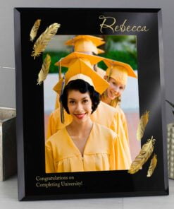 Personalised Golden Feather 5×7 Black Glass Photo Frame