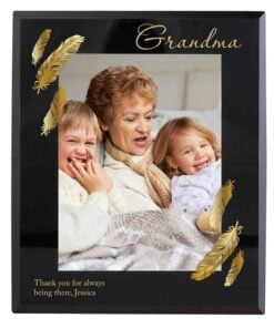 Personalised Golden Feather 5×7 Black Glass Photo Frame
