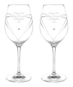 Personalised Hand Cut Diamante Heart Wine Glasses with Swarovski Elements