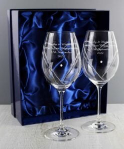 Personalised Hand Cut Diamante Heart Wine Glasses with Swarovski Elements