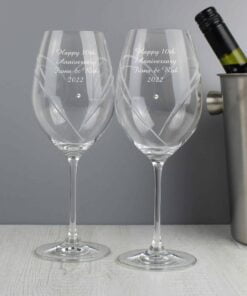 Personalised Hand Cut Diamante Heart Wine Glasses with Swarovski Elements