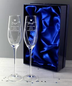 Personalised Hand Cut Heart Celebration Pair of Flutes with Swarovski Elements in Gift Box