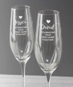 Personalised Hand Cut Heart Celebration Pair of Flutes with Swarovski Elements in Gift Box