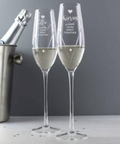 Personalised Hand Cut Heart Celebration Pair of Flutes with Swarovski Elements in Gift Box