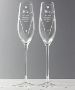 Personalised Hand Cut Heart Celebration Pair of Flutes with Swarovski Elements in Gift Box