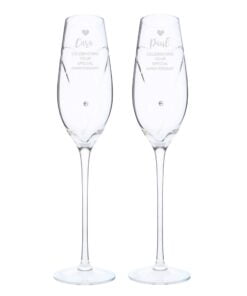 Personalised Hand Cut Heart Celebration Pair of Flutes with Swarovski Elements in Gift Box