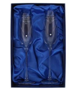 Personalised Hand Cut Heart Pair of Flutes with Swarovski Elements with Gift Box