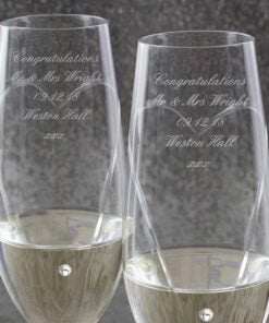 Personalised Hand Cut Heart Pair of Flutes with Swarovski Elements with Gift Box