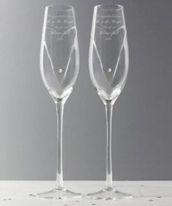 Personalised Hand Cut Heart Pair of Flutes with Swarovski Elements with Gift Box