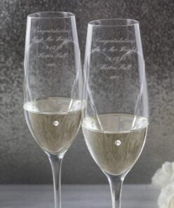 Personalised Hand Cut Heart Pair of Flutes with Swarovski Elements with Gift Box