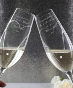 Personalised Hand Cut Heart Pair of Flutes with Swarovski Elements with Gift Box