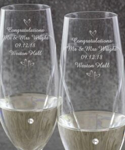 Personalised Hand Cut Little Hearts Pair of Flutes with Swarovski Elements with Gift Box