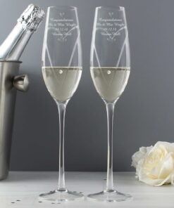 Personalised Hand Cut Little Hearts Pair of Flutes with Swarovski Elements with Gift Box