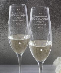 Personalised Hand Cut Little Hearts Pair of Flutes with Swarovski Elements with Gift Box