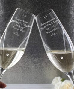 Personalised Hand Cut Little Hearts Pair of Flutes with Swarovski Elements with Gift Box