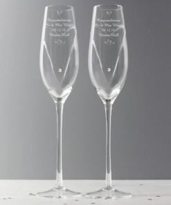 Personalised Hand Cut Little Hearts Pair of Flutes with Swarovski Elements with Gift Box