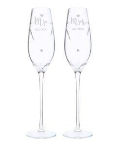 Personalised Hand Cut Mr & Mrs Pair of Flutes with Swarovski Elements in Gift Box