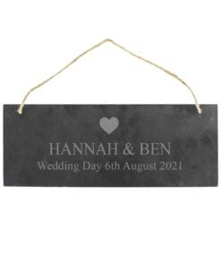 Personalised Heart Motif Hanging Slate Plaque