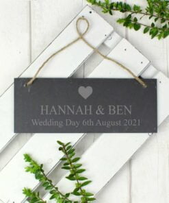 Personalised Heart Motif Hanging Slate Plaque