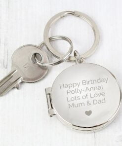 Personalised Heart Motif Round Photo Keyring
