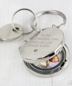 Personalised Heart Motif Round Photo Keyring