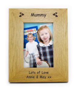 Personalised Hearts 4×6 Oak Finish Photo Frame