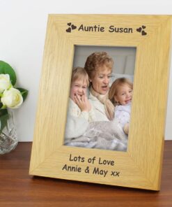 Personalised Hearts 4×6 Oak Finish Photo Frame