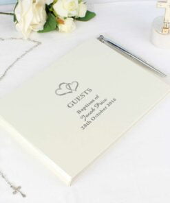 Personalised Hearts Design Hardback Guest Book & Pen