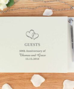 Personalised Hearts Design Hardback Guest Book & Pen