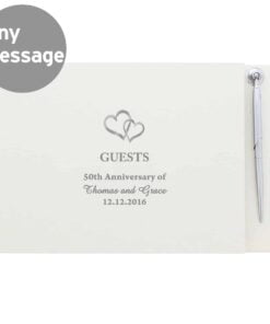 Personalised Hearts Design Hardback Guest Book & Pen