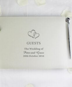 Personalised Hearts Design Hardback Guest Book & Pen