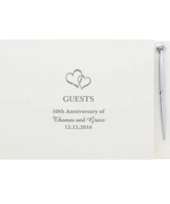 Personalised Hearts Design Hardback Guest Book & Pen