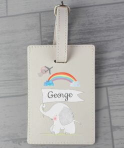 Personalised Hessian Elephant Cream Luggage Tag