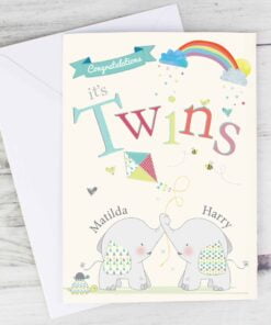 Personalised Hessian Elephant Twins Card