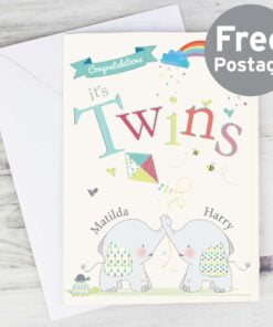 Personalised Hessian Elephant Twins Card