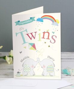 Personalised Hessian Elephant Twins Card