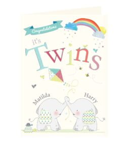 Personalised Hessian Elephant Twins Card