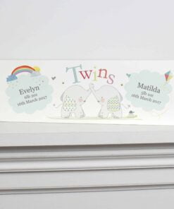Personalised Hessian Elephant Twins Wooden Block Sign