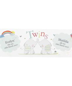 Personalised Hessian Elephant Twins Wooden Block Sign