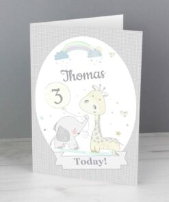 Personalised Hessian Giraffe & Elephant Card