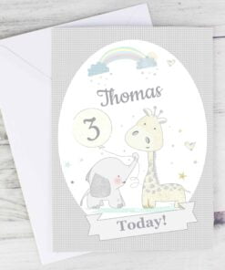 Personalised Hessian Giraffe & Elephant Card