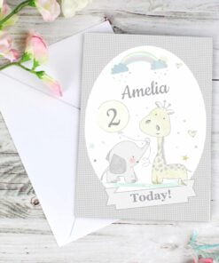 Personalised Hessian Giraffe & Elephant Card
