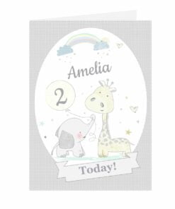 Personalised Hessian Giraffe & Elephant Card