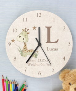 Personalised Hessian Giraffe Shabby Chic Large Wooden Clock