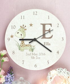 Personalised Hessian Giraffe Shabby Chic Large Wooden Clock