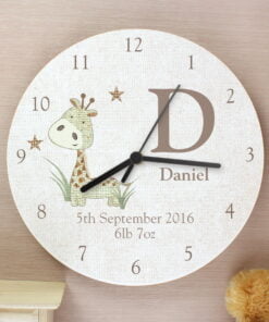 Personalised Hessian Giraffe Shabby Chic Large Wooden Clock